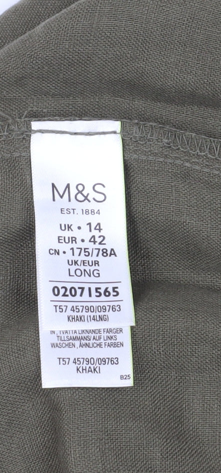 Marks and Spencer Women's Green Linen Trousers