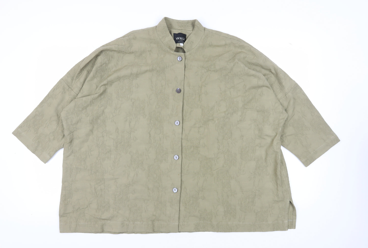 Wall London Women's Beige Button-Up 3/4 Sleeve Top One Size