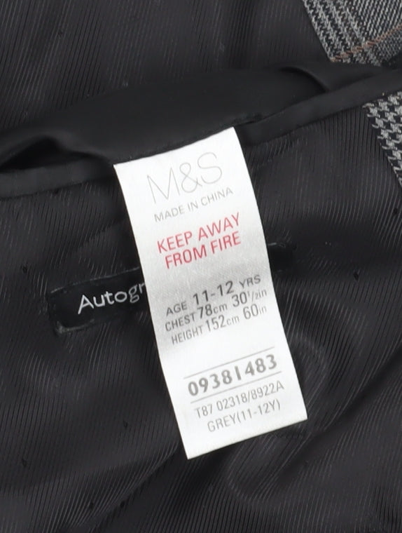 Marks and Spencer Boys Grey Check Blazer, 11-12 Years, Formal Jacket