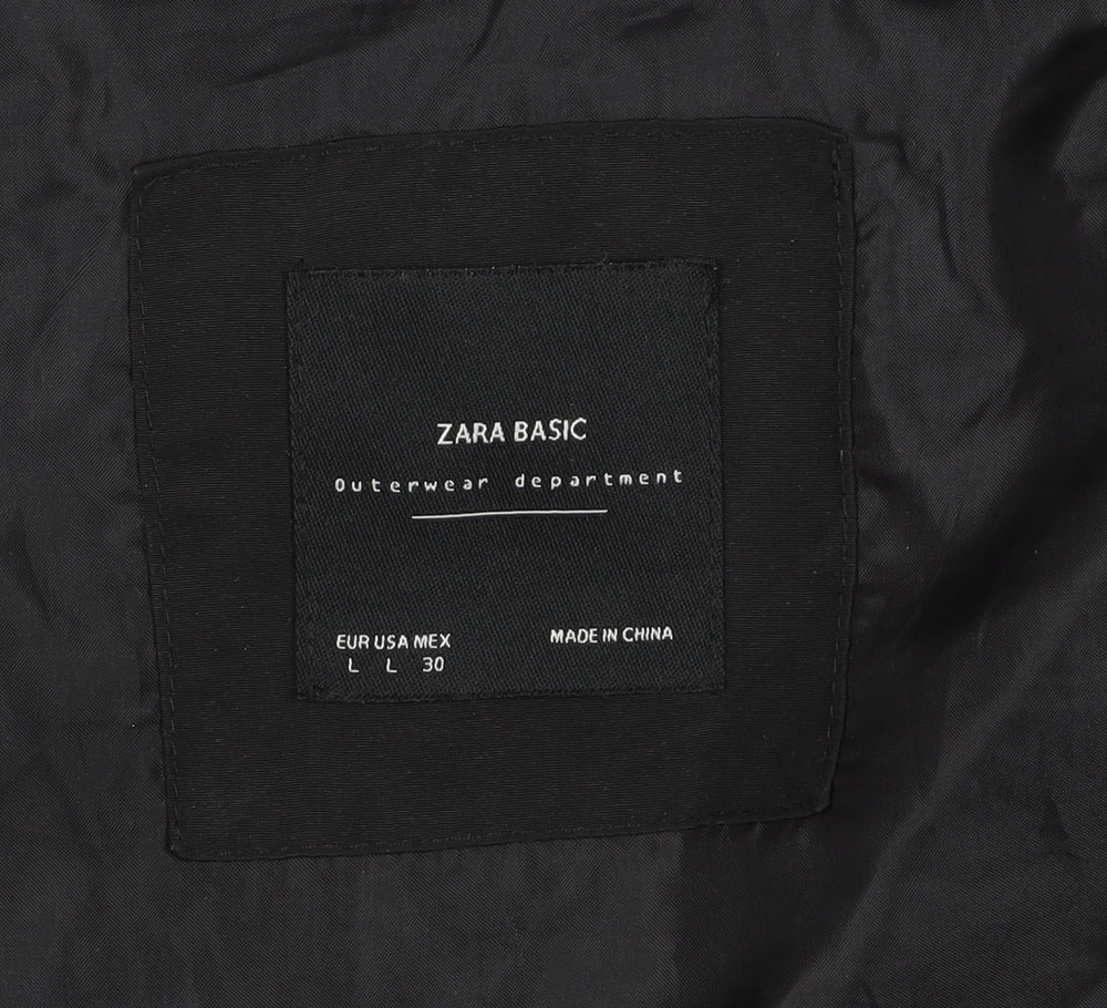 Zara Basic Womens Black Puffer Jacket L Hooded Winter