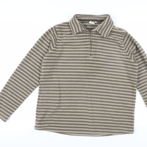 Cotton Traders Women's Beige Striped Fleece Pullover