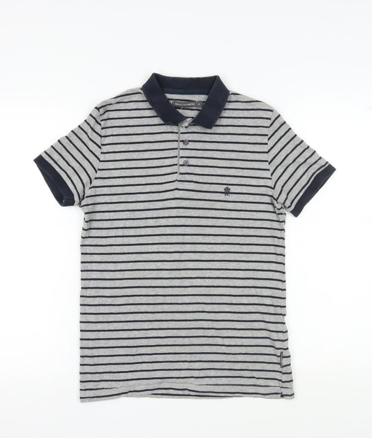 French Connection Men's Grey Striped Polo Shirt S