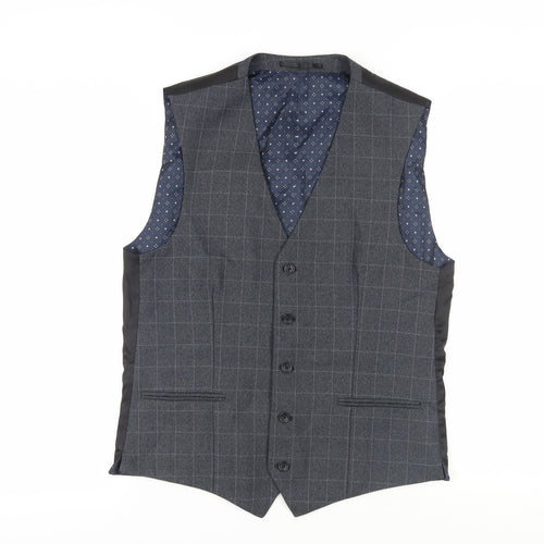 Next Men's Grey Check Suit Waistcoat, Size 40R, Regular Fit