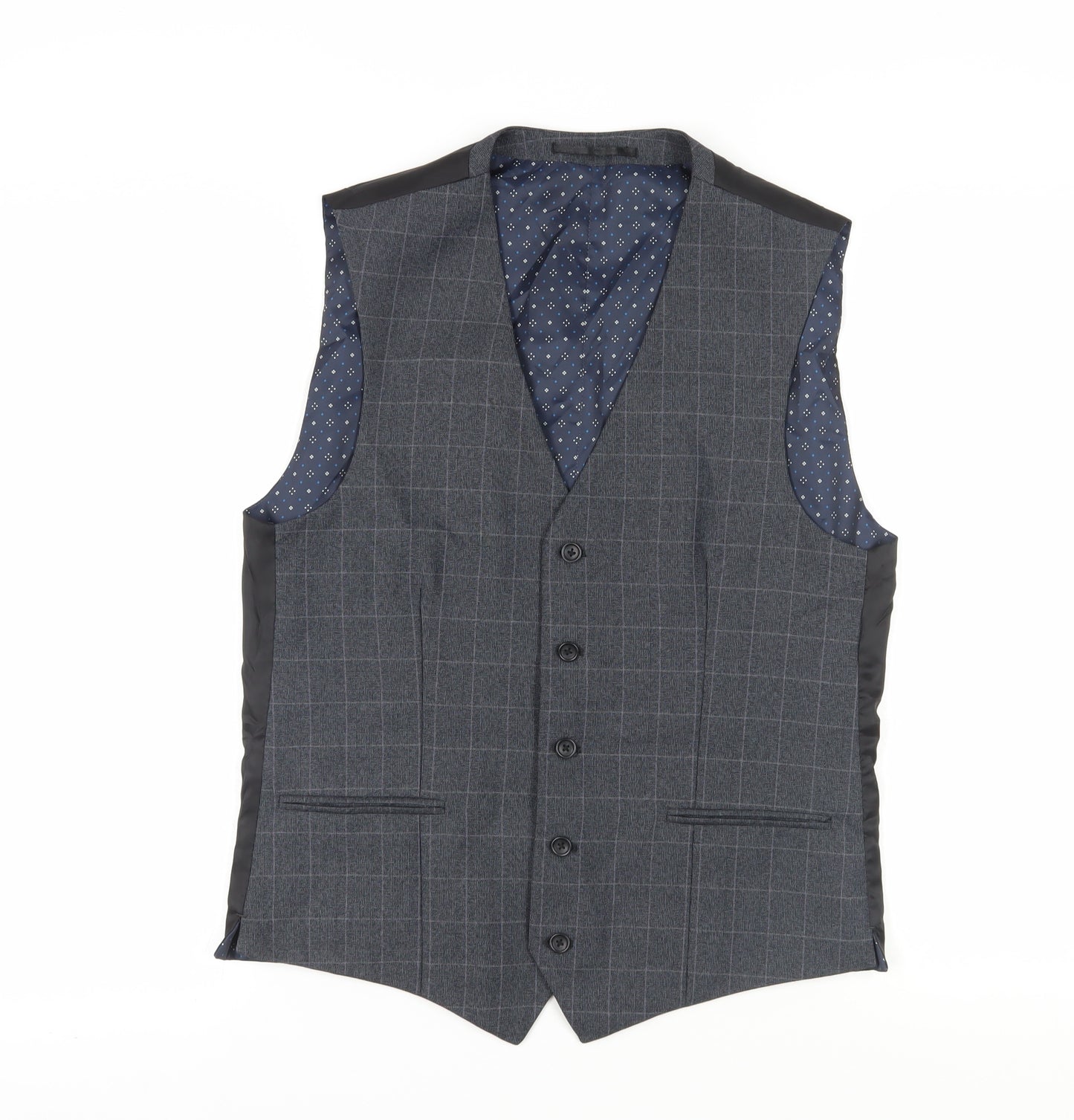 Next Men's Grey Check Suit Waistcoat, Size 40R, Regular Fit