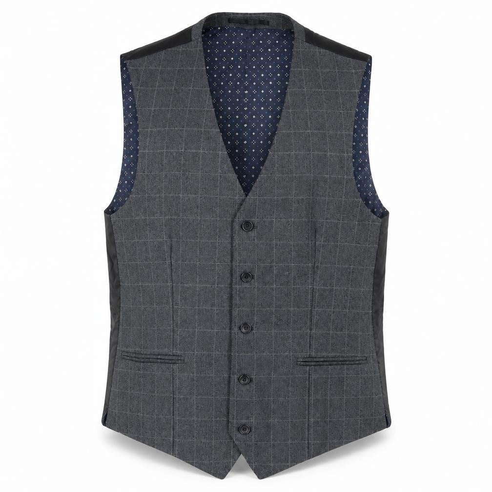 Front view of Next Men's Grey Check Suit Waistcoat, size 40R, Regular Fit