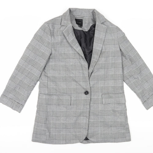 New Look Women's Grey Check Blazer, Size 10, Single-Breasted
