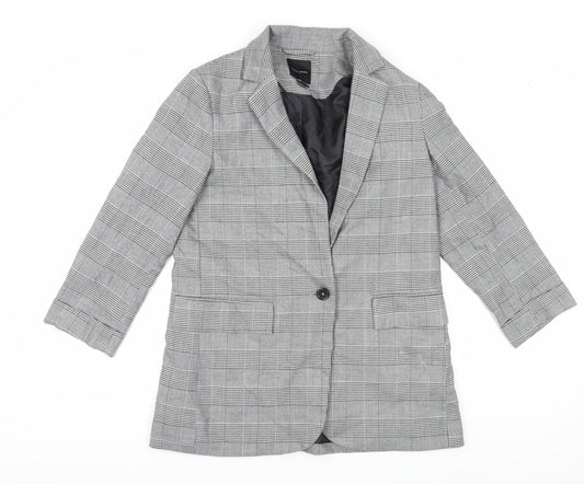 New Look Women's Grey Check Blazer, Size 10, Single-Breasted