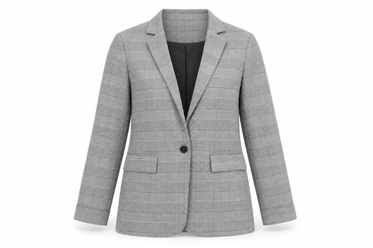 Front view of New Look Women's Grey Check Blazer, size 10, Single-Breasted