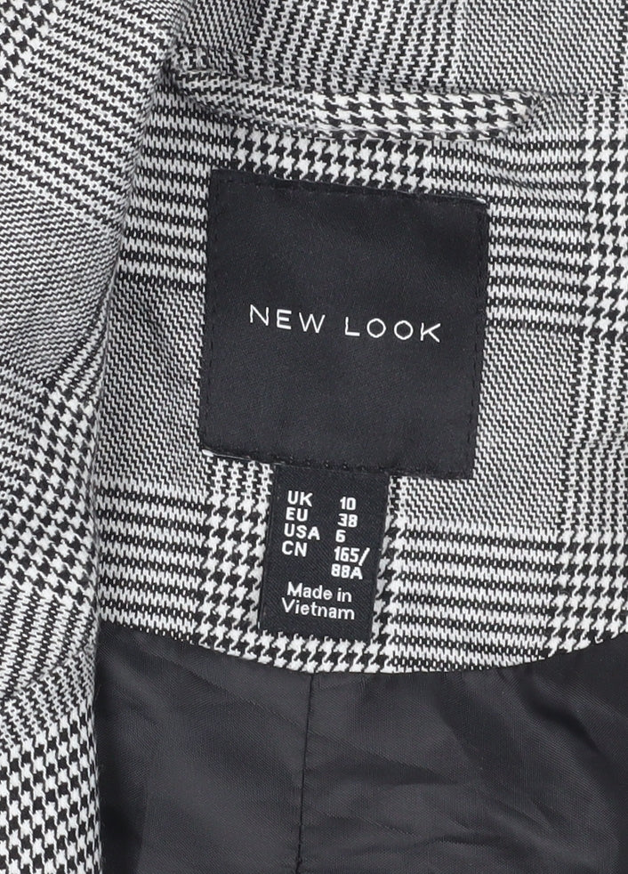 New Look Women's Grey Check Blazer, Size 10, Single-Breasted