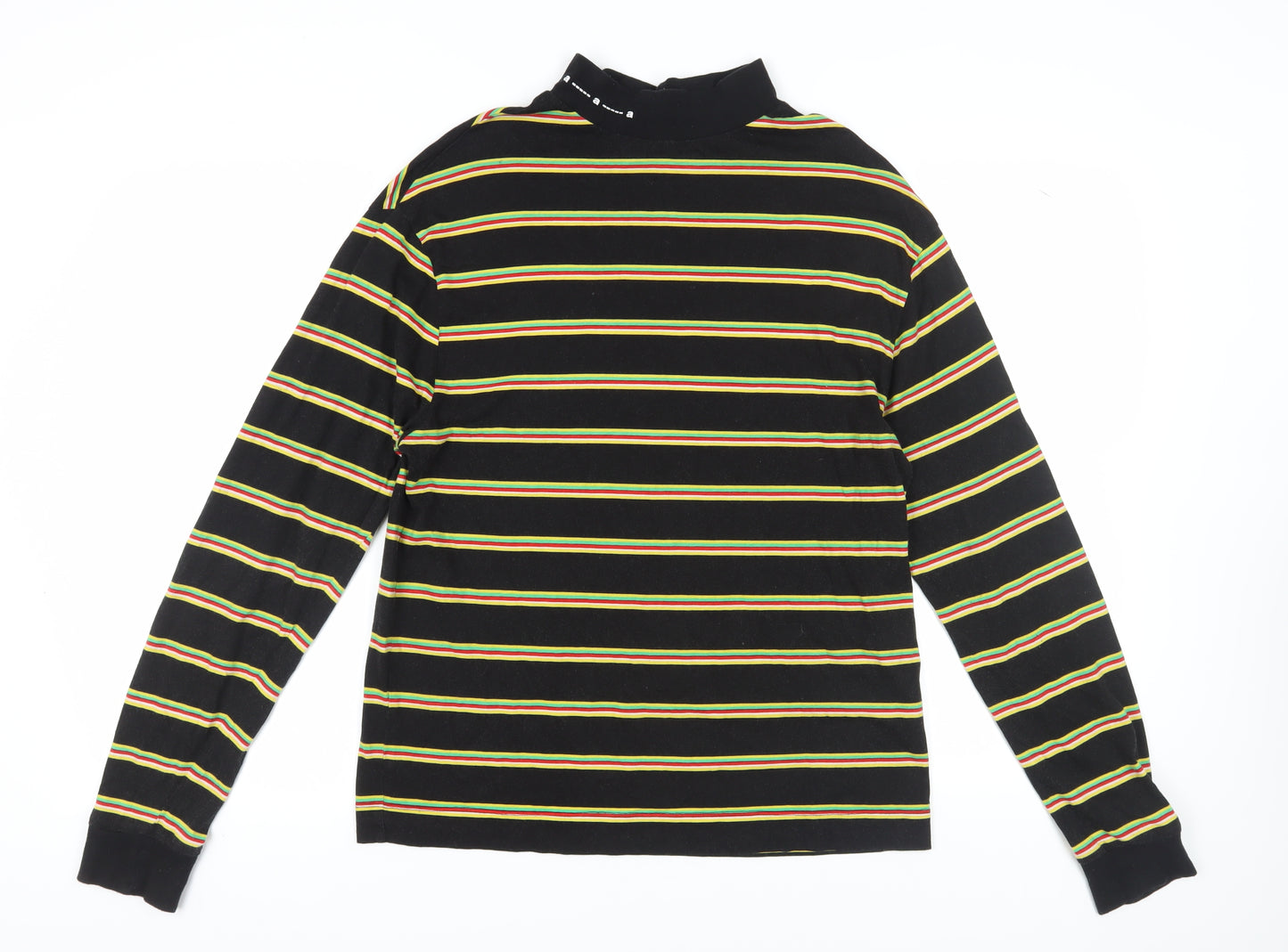 Collusion Men's Black Striped T-Shirt Small