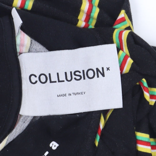 Collusion Men's Black Striped T-Shirt Small