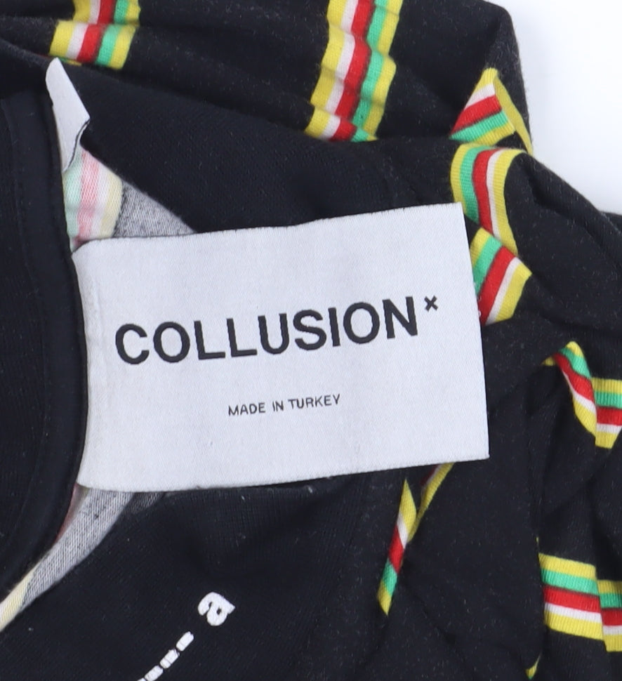 Collusion Men's Black Striped T-Shirt Small