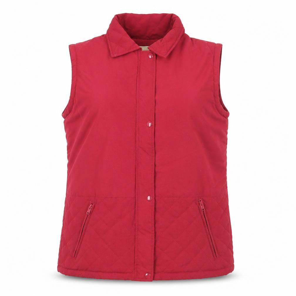 Front view of Cottonique Women's Red Quilted Waistcoat S