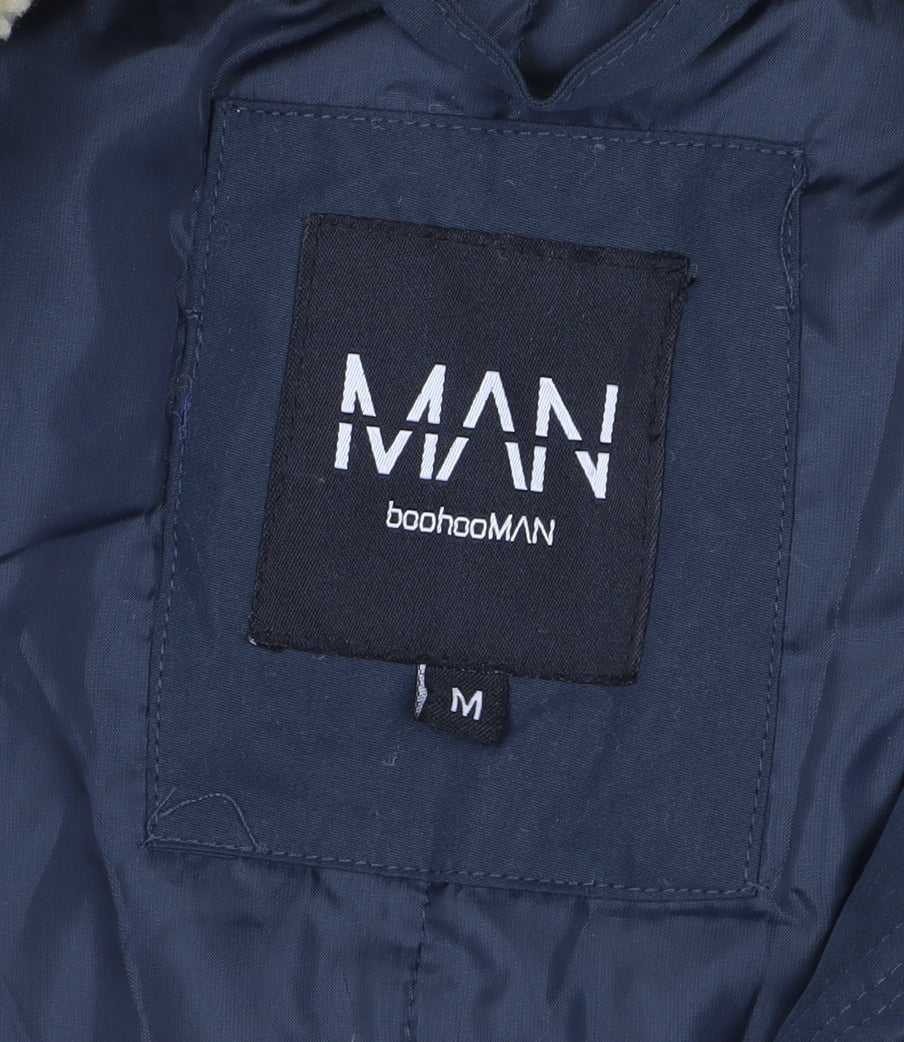 boohooMAN Men's Blue Parka Coat - M, Hooded, Lined