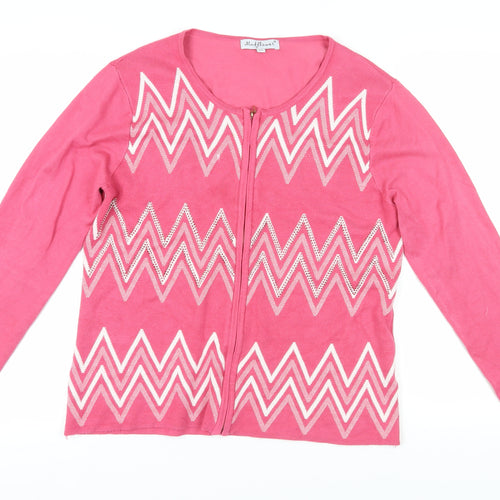 Mudflower Women's Pink M/L Geometric Cardigan