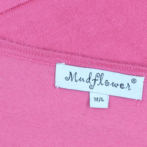 Mudflower Women's Pink M/L Geometric Cardigan