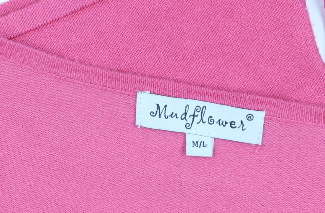 Mudflower Women's Pink M/L Geometric Cardigan