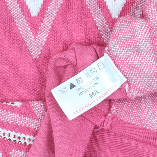 Mudflower Women's Pink M/L Geometric Cardigan