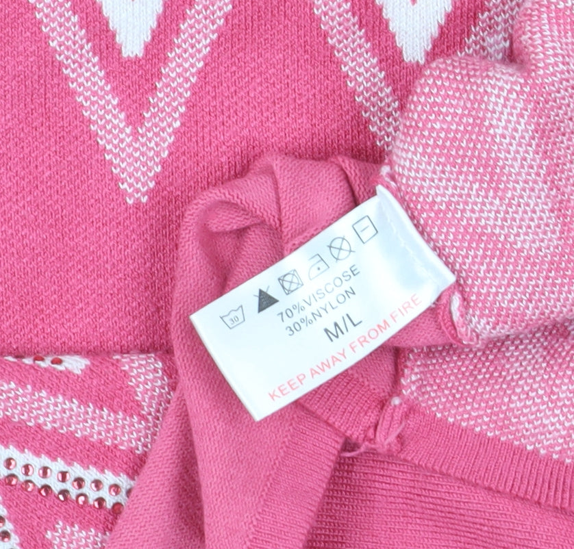 Mudflower Women's Pink M/L Geometric Cardigan