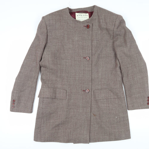 Jaeger Women's Brown Long Geometric Wool Blazer Sz 14