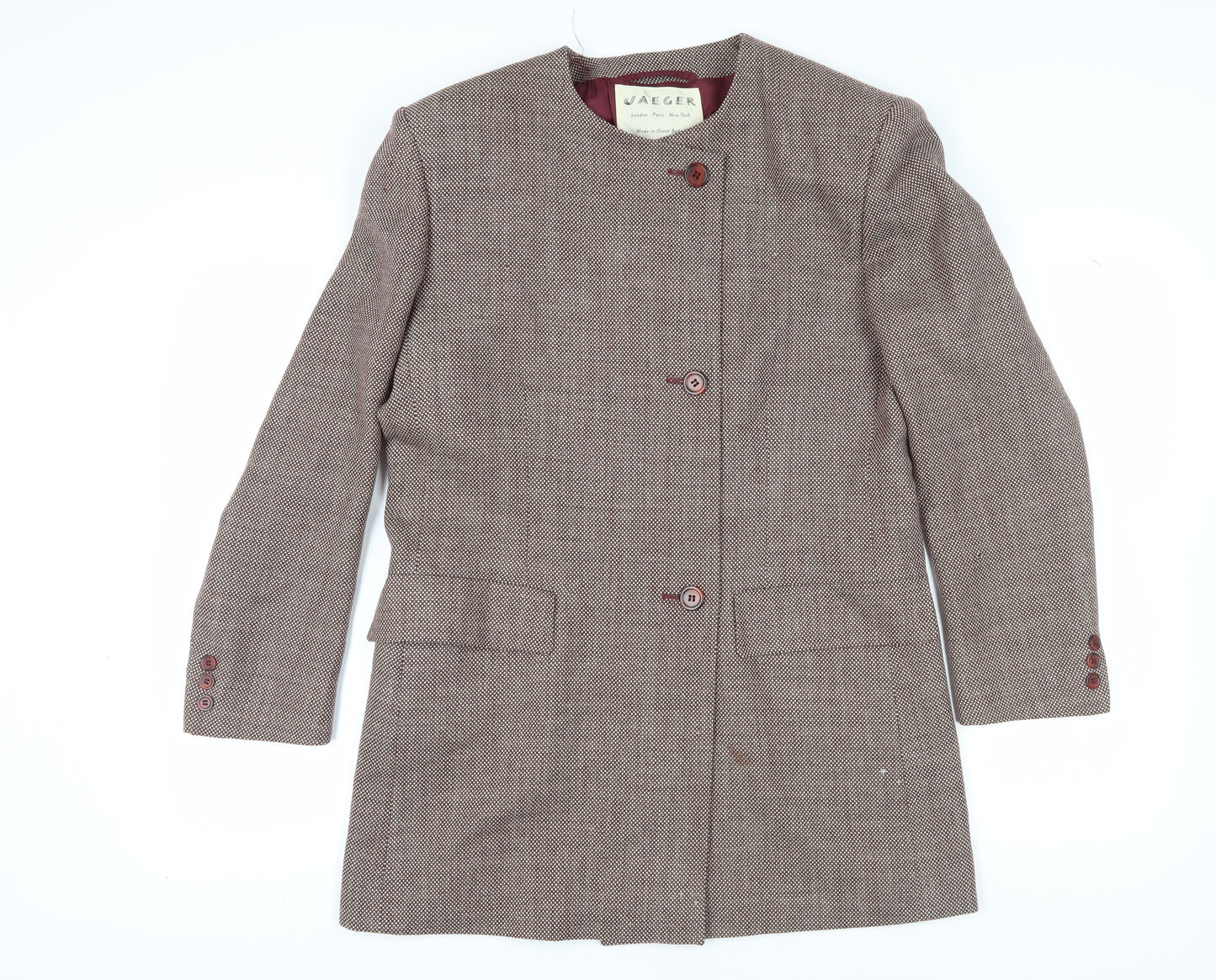 Jaeger Women's Brown Long Geometric Wool Blazer Sz 14