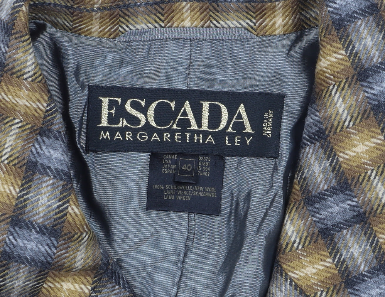 Escada Women's Multicoloured Plaid Wool Blazer, Size 12