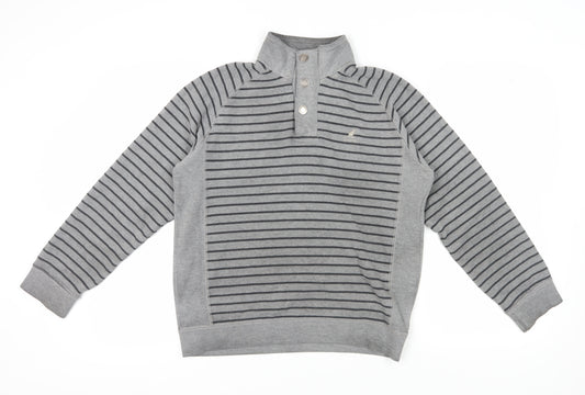 Kangol Men's Grey Striped Henley Sweatshirt Size S