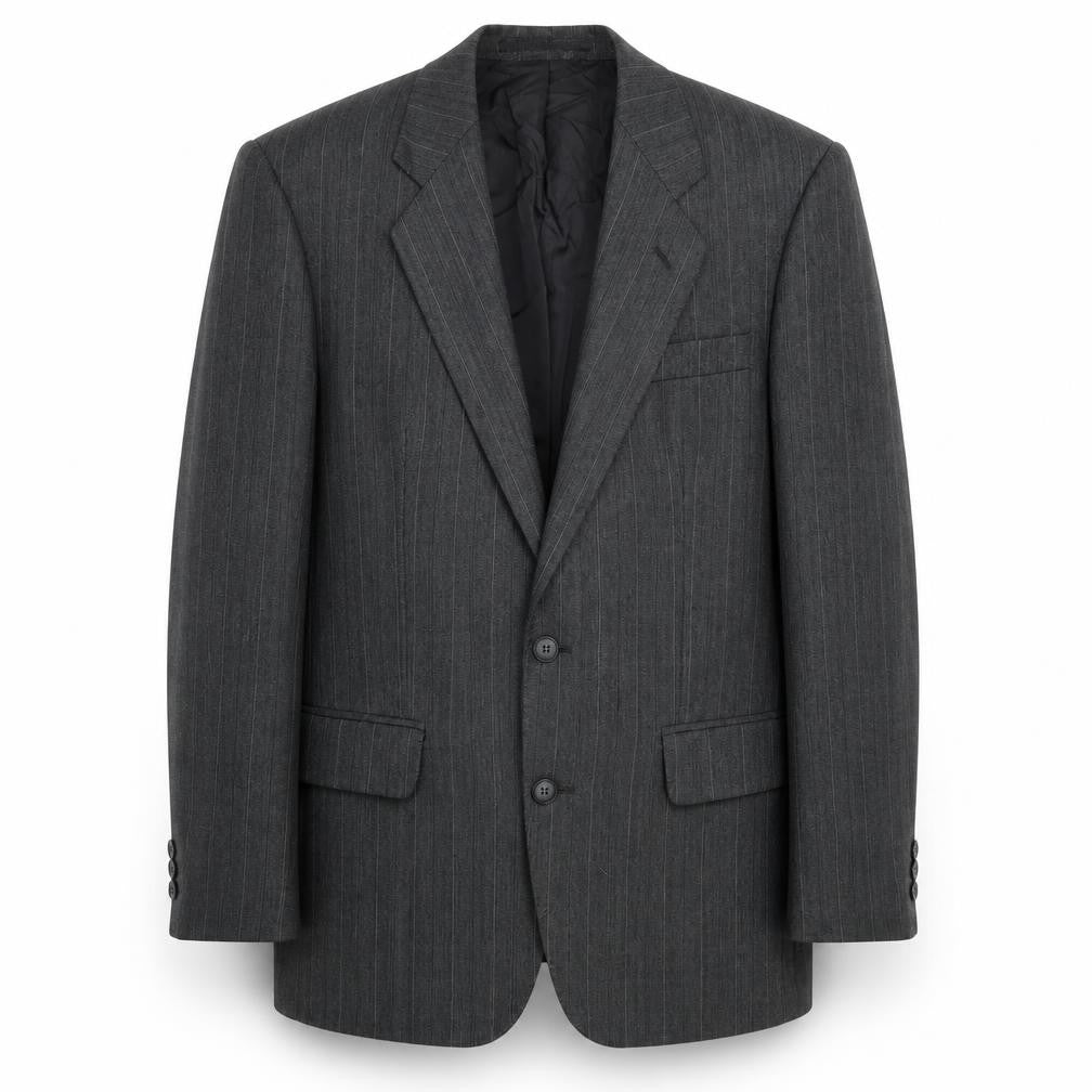 Front view of Burton Men's Grey Pinstripe Blazer, size 40R