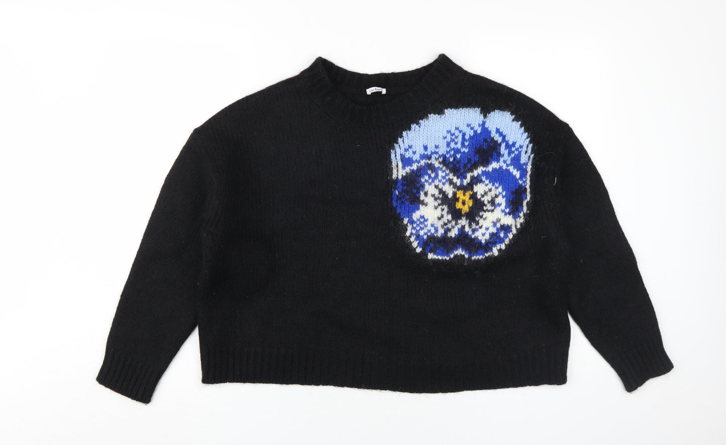 Cacharel Women's Black Wool Pullover S - Floral Design