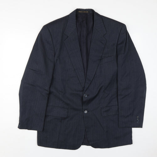 Marks and Spencer Men's Blue Blazer 40R, Striped, Business