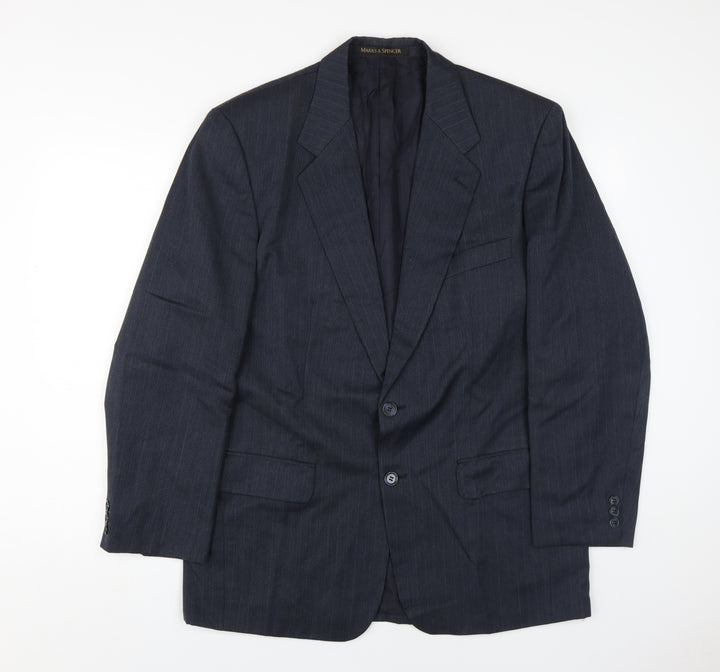 Marks and Spencer Men's Blue Blazer 40R, Striped, Business