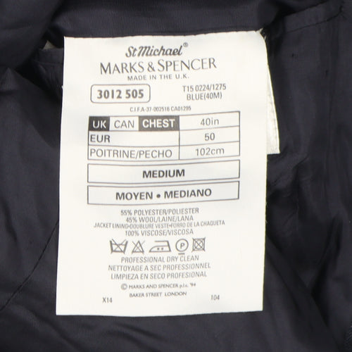 Marks and Spencer Men's Blue Blazer 40R, Striped, Business