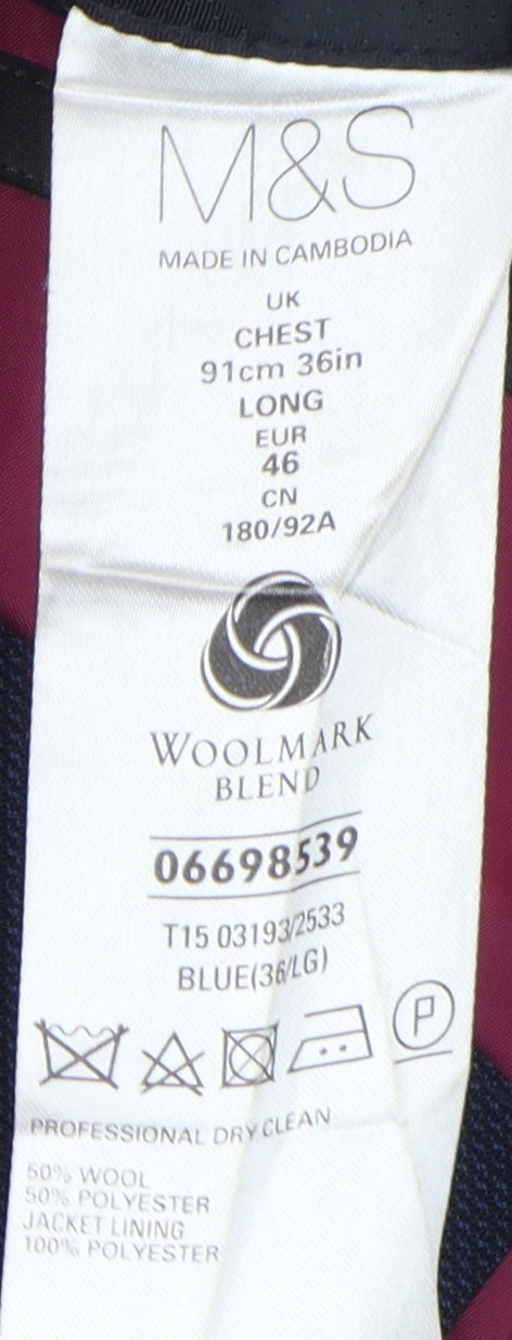 Marks and Spencer Men's Blue Wool Blazer, Size 36L