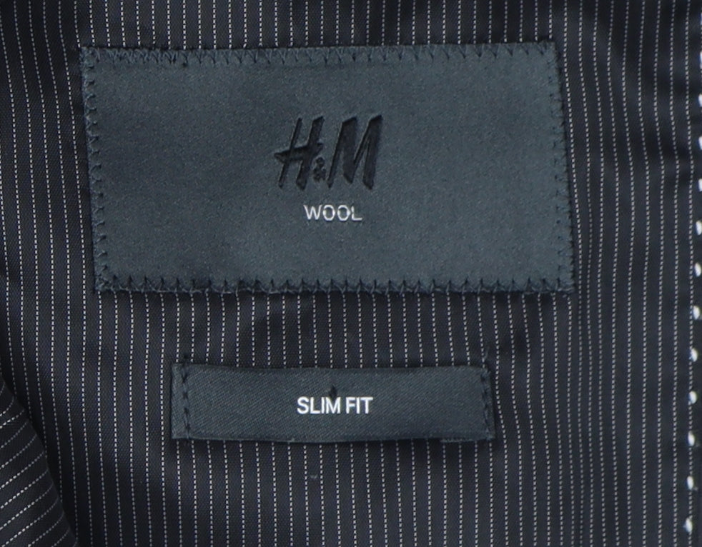 H&M Men's Black Slim Fit Blazer, 38R, Wool, Formal