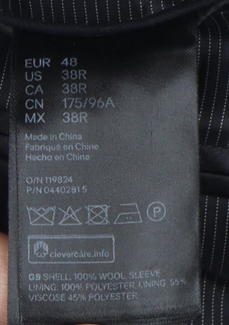 H&M Men's Black Slim Fit Blazer, 38R, Wool, Formal