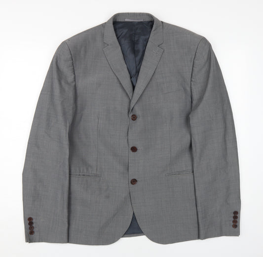 Next Men's Grey Blazer, 42R, Notch Lapel, 3-Button