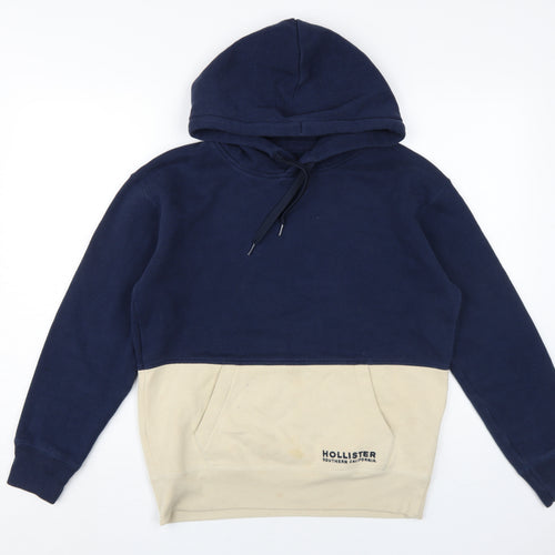 Hollister Men's Blue Beige Pullover Hoodie XS