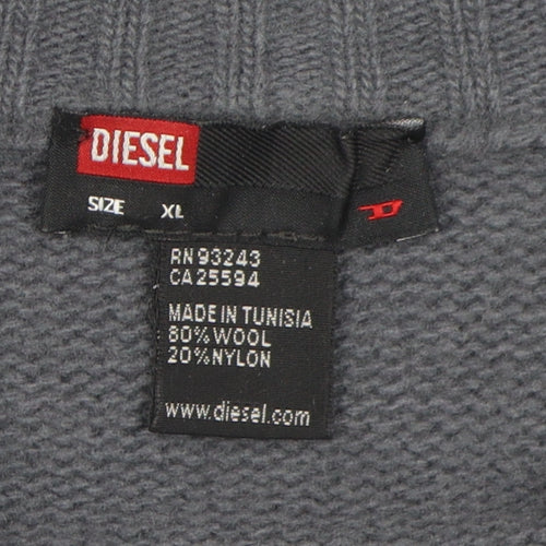 Diesel Men's Grey Full Zip High Neck Jumper XL