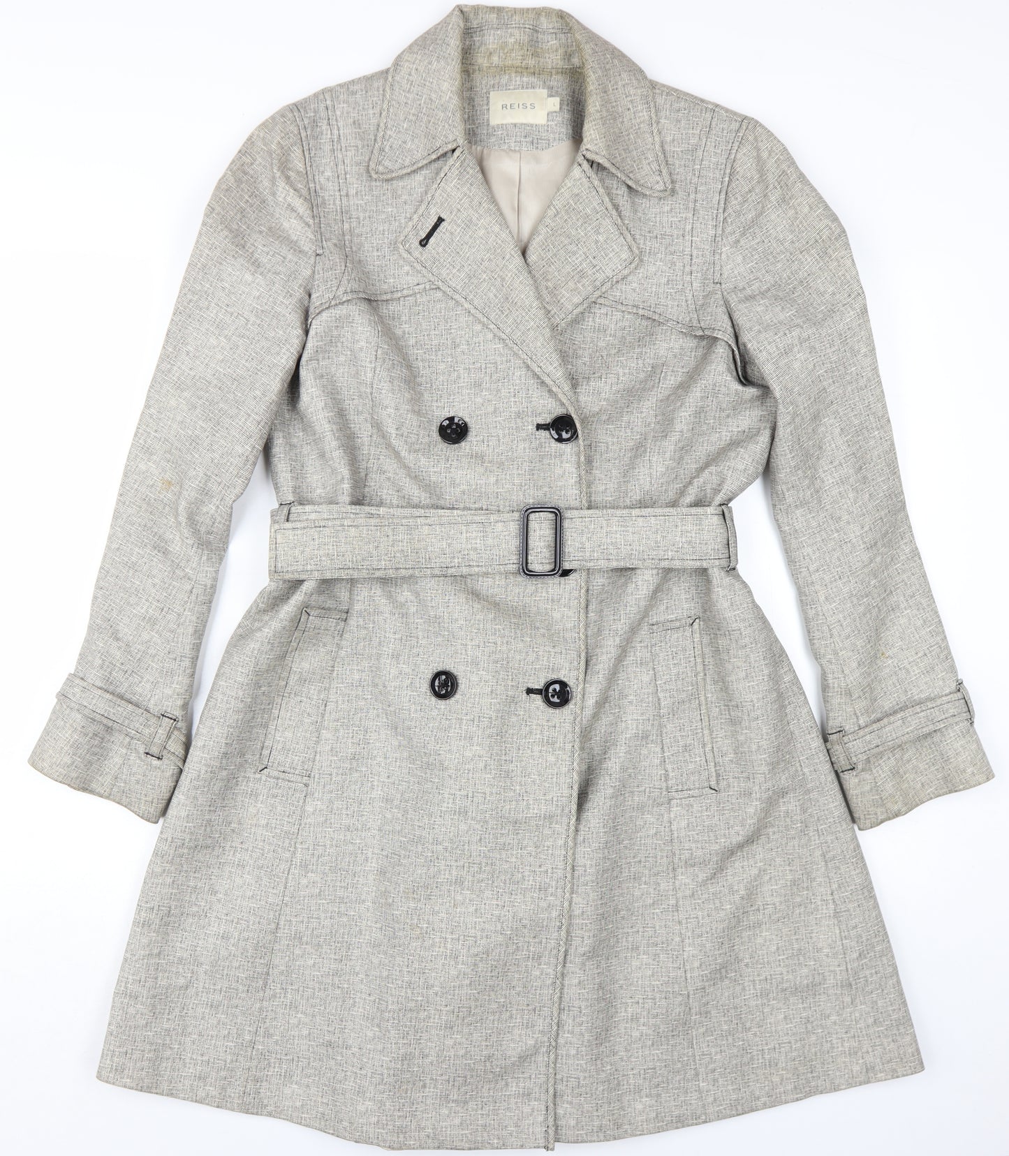 Reiss Women's Grey Trench Coat, Size L, Classic Style