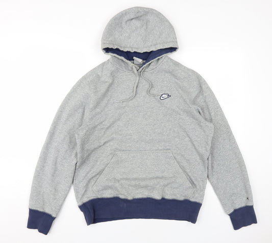 Nike Men's Grey Pullover Hoodie M with Logo Accents