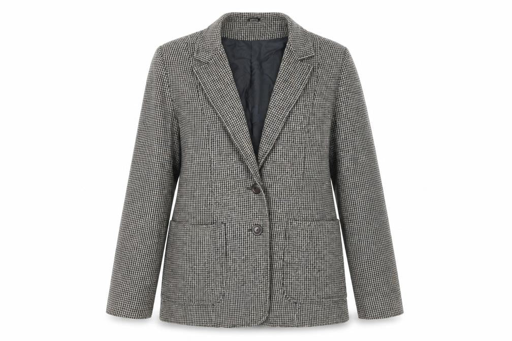 Front view of Women's Quality Fashion Grey Houndstooth Suit Jacket, size 46