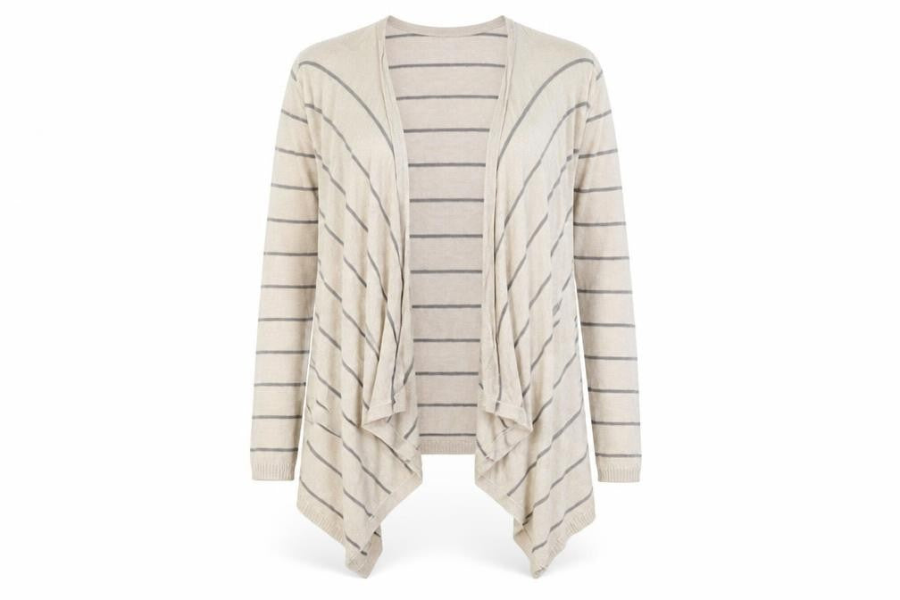 Front view of FatFace Women's Beige Striped Cardigan, size 8