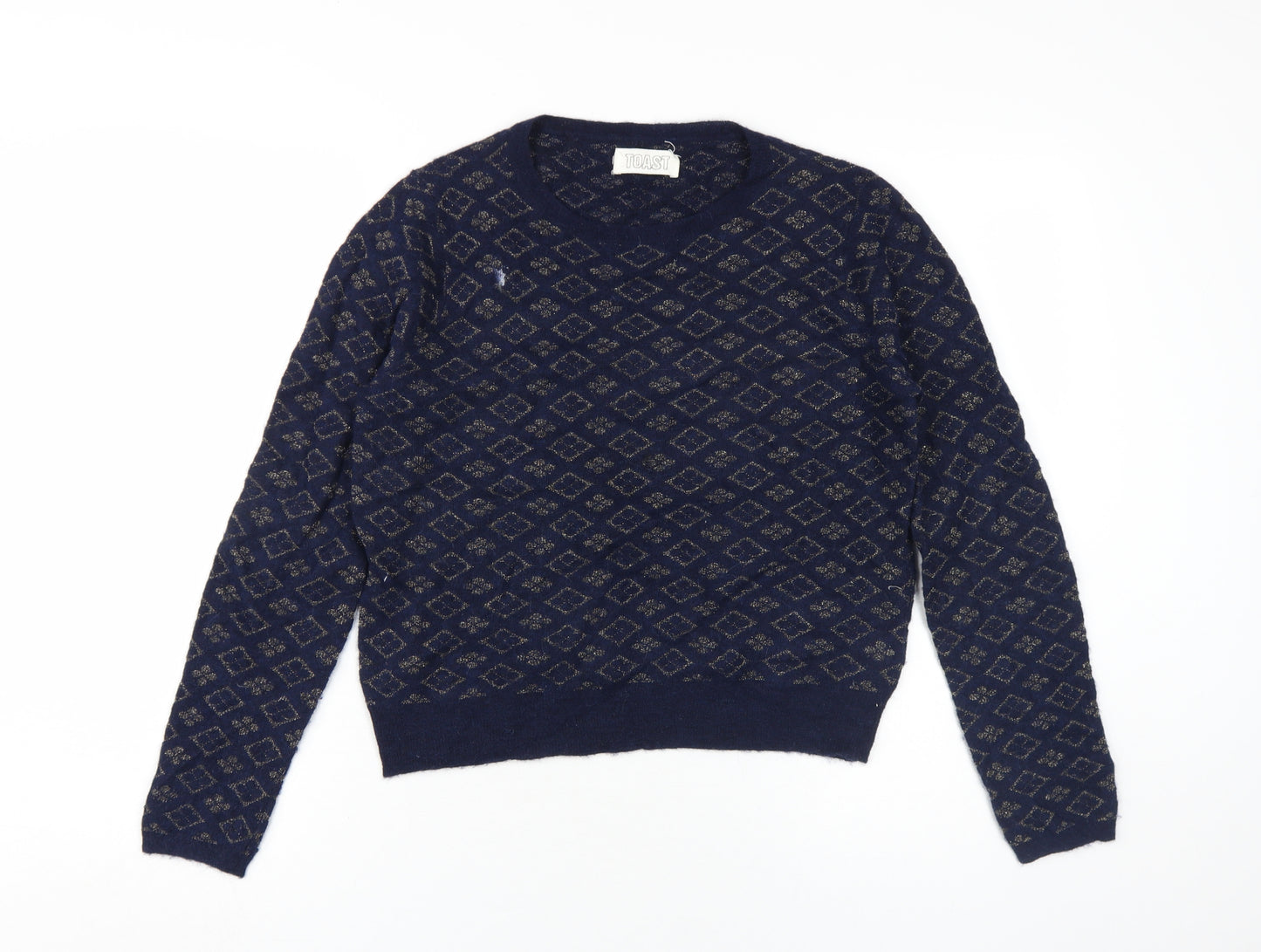 Toast Women's Blue Argyle Pullover Jumper S