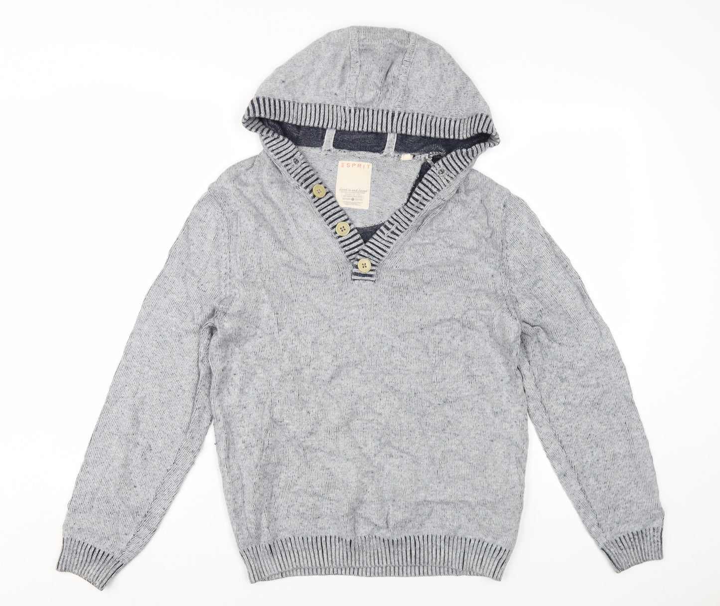 Esprit Women's Grey Hooded Henley Jumper Size M