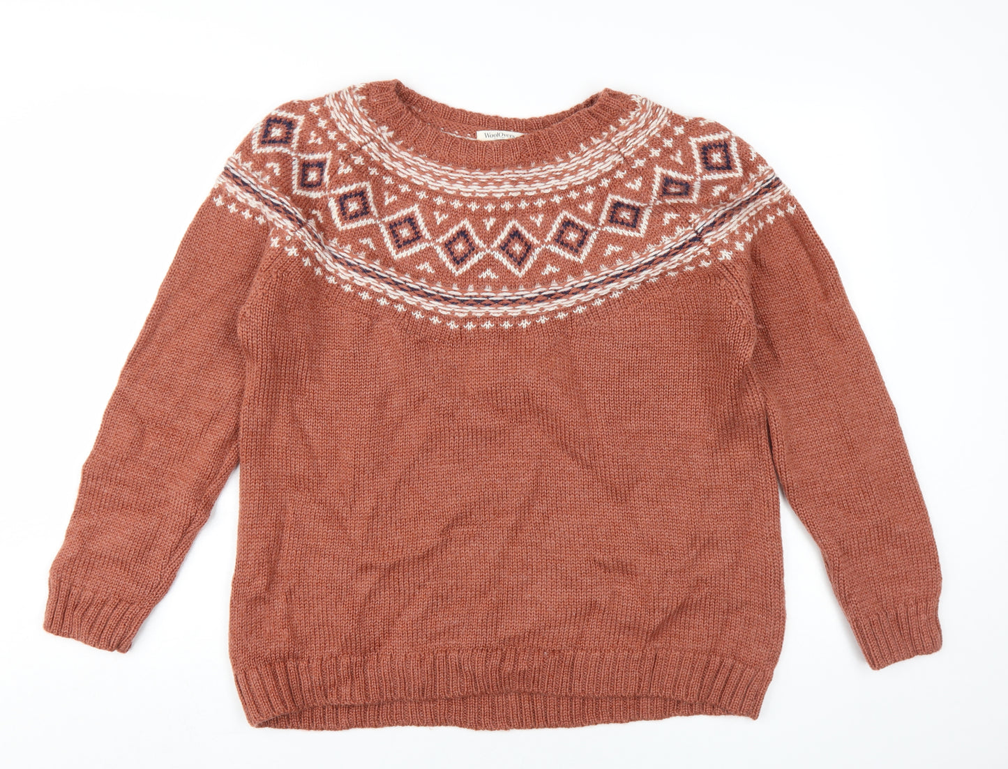 WoolOvers Women's XL Brown Fair Isle Pullover Jumper