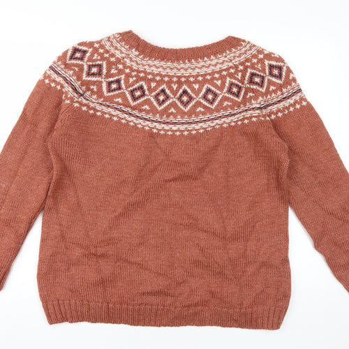 WoolOvers Women's XL Brown Fair Isle Pullover Jumper