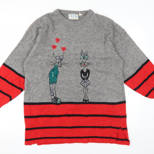 Moda Ultima Women's Grey Red Pullover Jumper L