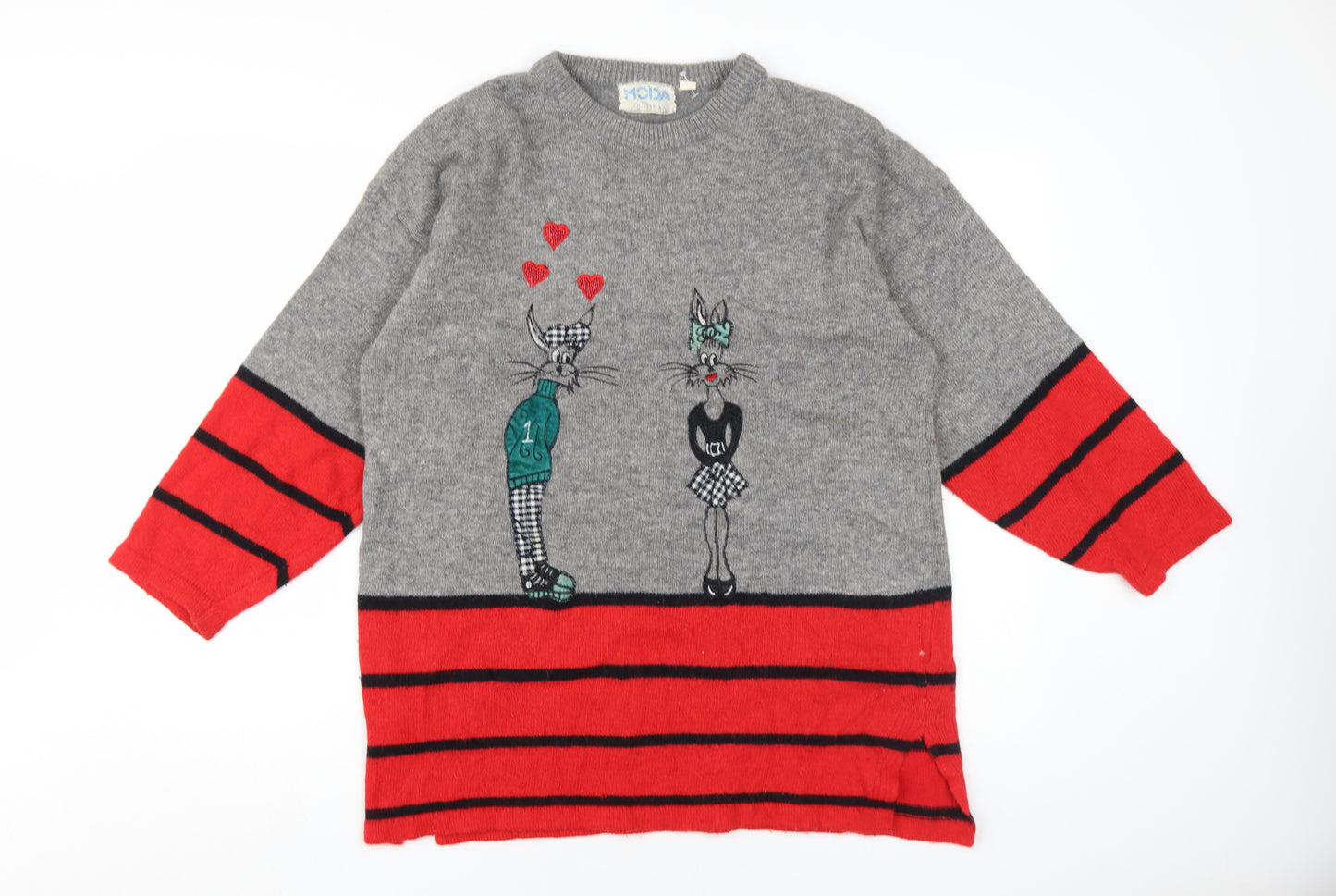 Moda Ultima Women's Grey Red Pullover Jumper L