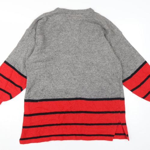 Moda Ultima Women's Grey Red Pullover Jumper L