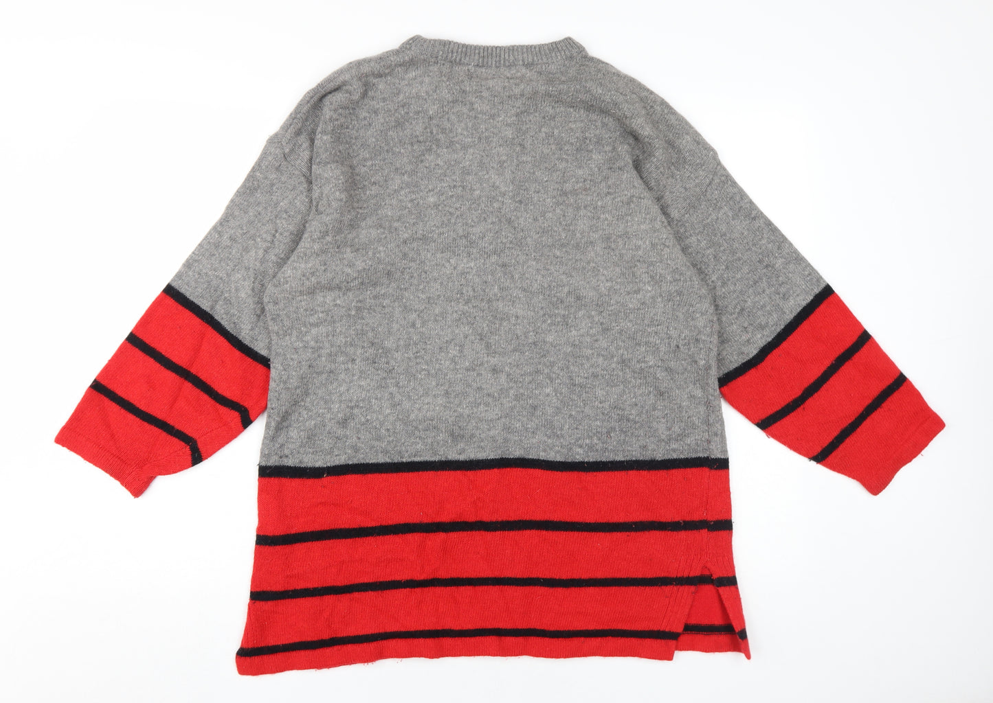 Moda Ultima Women's Grey Red Pullover Jumper L